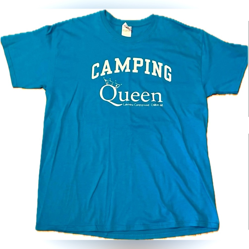 Camping Queen Blue T-Shirt. New without tags. Women’s size Large